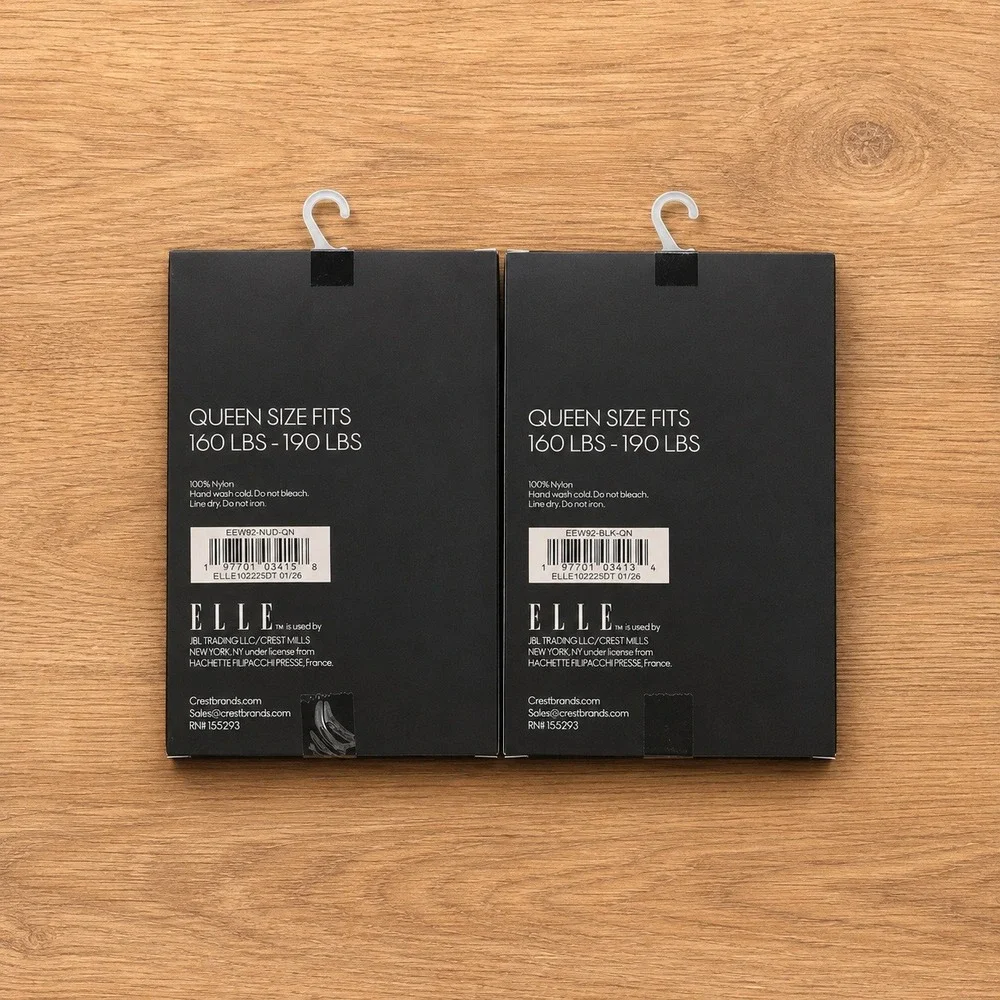Elle Hosiery 2 Pack Silky Sheer Control Top Pantyhose Queen Black Nude EEW92